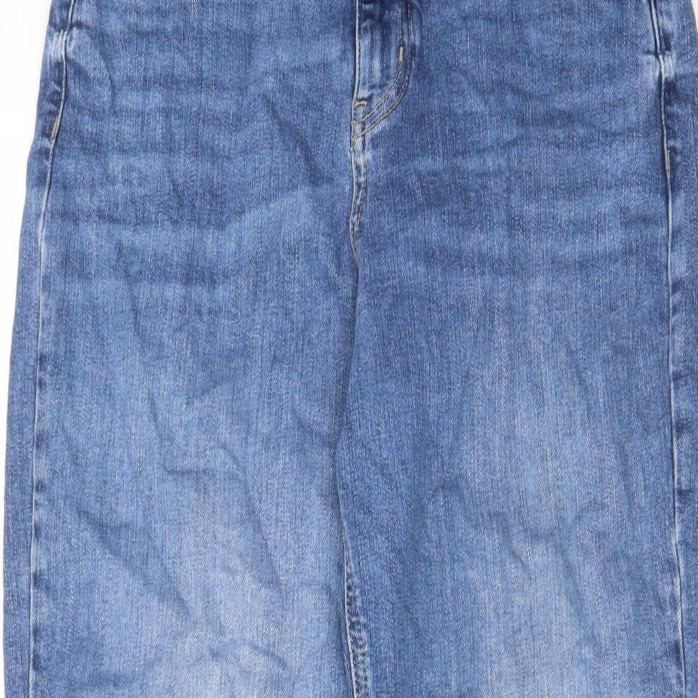 Marks and Spencer Womens Blue Cotton Mom Jeans Size 12 L27 in Regular Zip - Pockets, Belt Loops