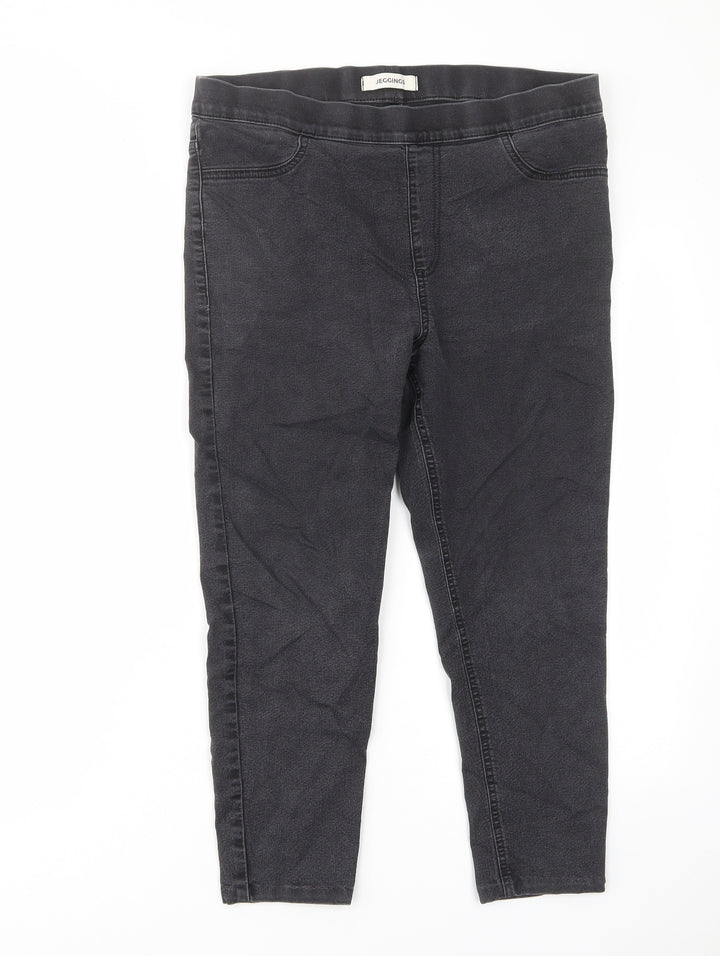 Marks and Spencer Womens Grey Cotton Skinny Jeans Size 14 L22 in Regular - Elastic waist