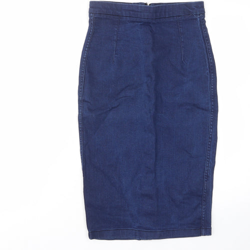 Zara Womens Blue Cotton Straight & Pencil Skirt Size XS Zip