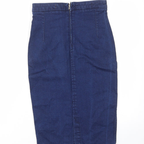 Zara Womens Blue Cotton Straight & Pencil Skirt Size XS Zip