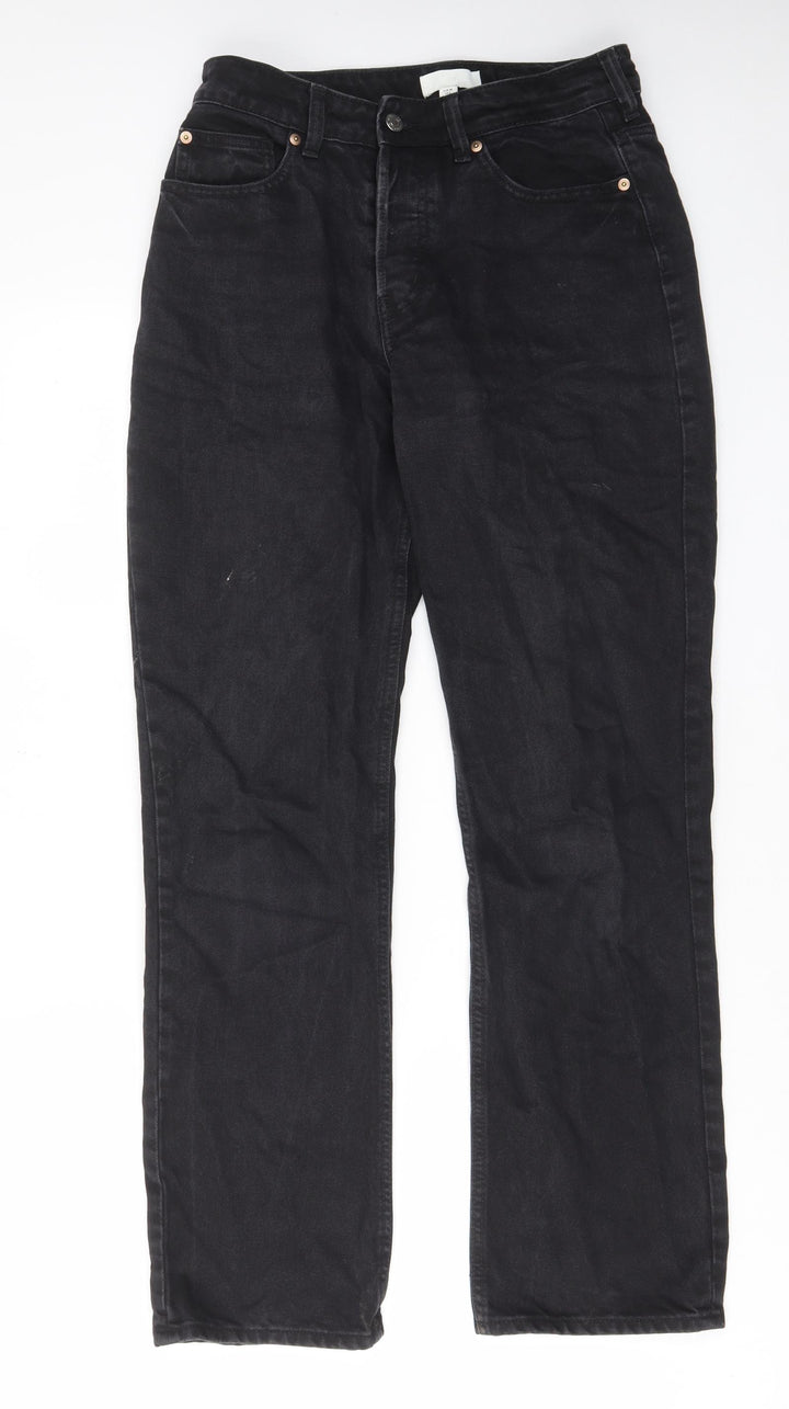 H&M Womens Black Cotton Straight Jeans Size 10 L31 in Regular Button - Pockets, Belt Loops