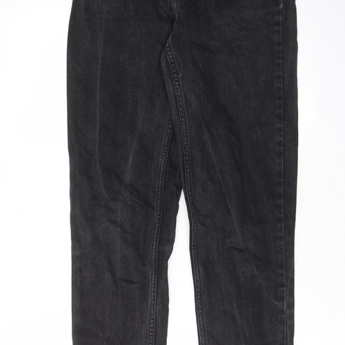 Topshop Womens Black Cotton Straight Jeans Size 26 in L34 in Regular Zip - Pockets, Belt Loops, Animal print pockets
