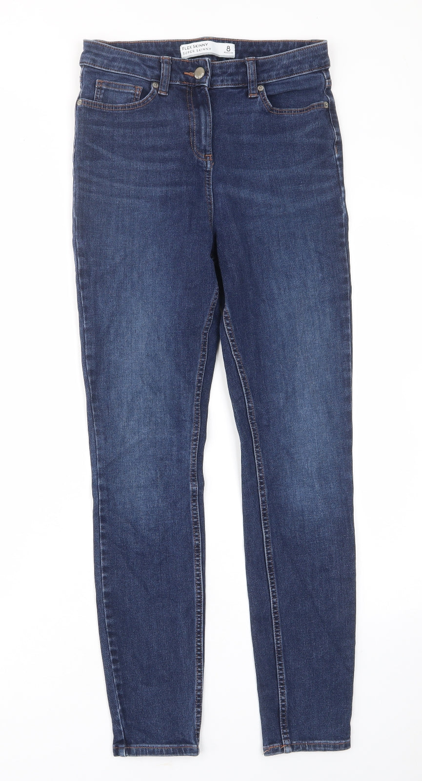 NEXT Womens Blue Cotton Skinny Jeans Size 8 L28 in Regular Zip - Pockets, Belt Loops