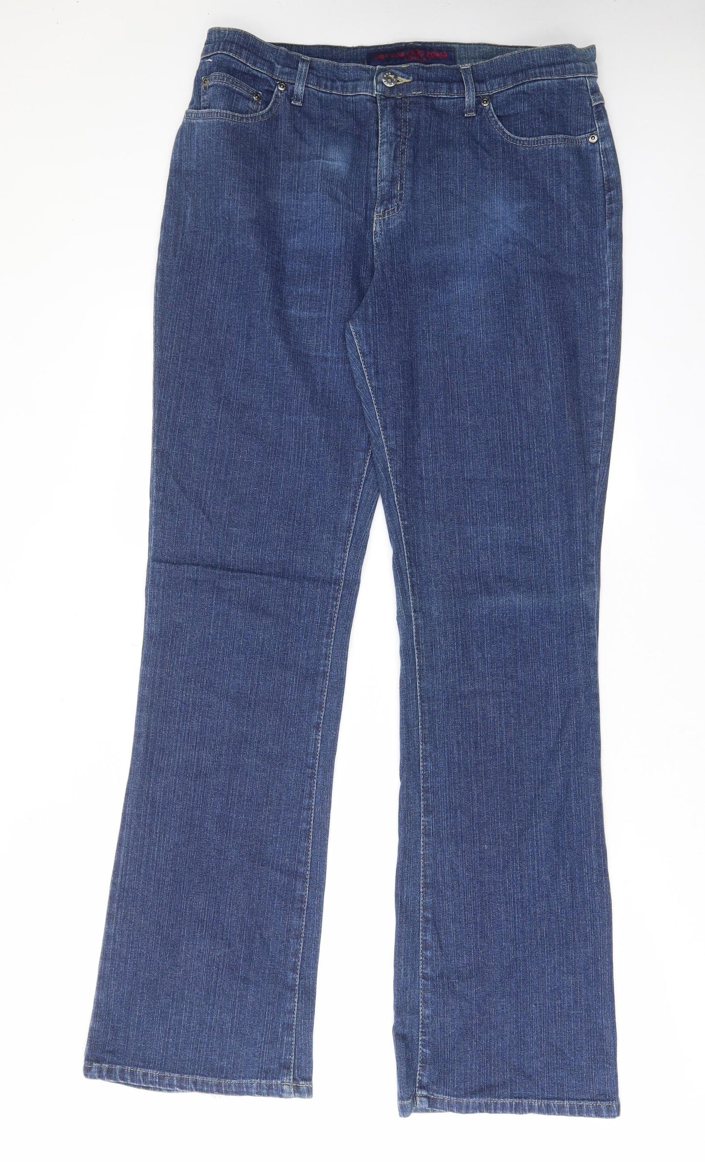Per Una Womens Blue Cotton Bootcut Jeans Size 16 L34 in Regular Zip - Pockets, Belt Loops
