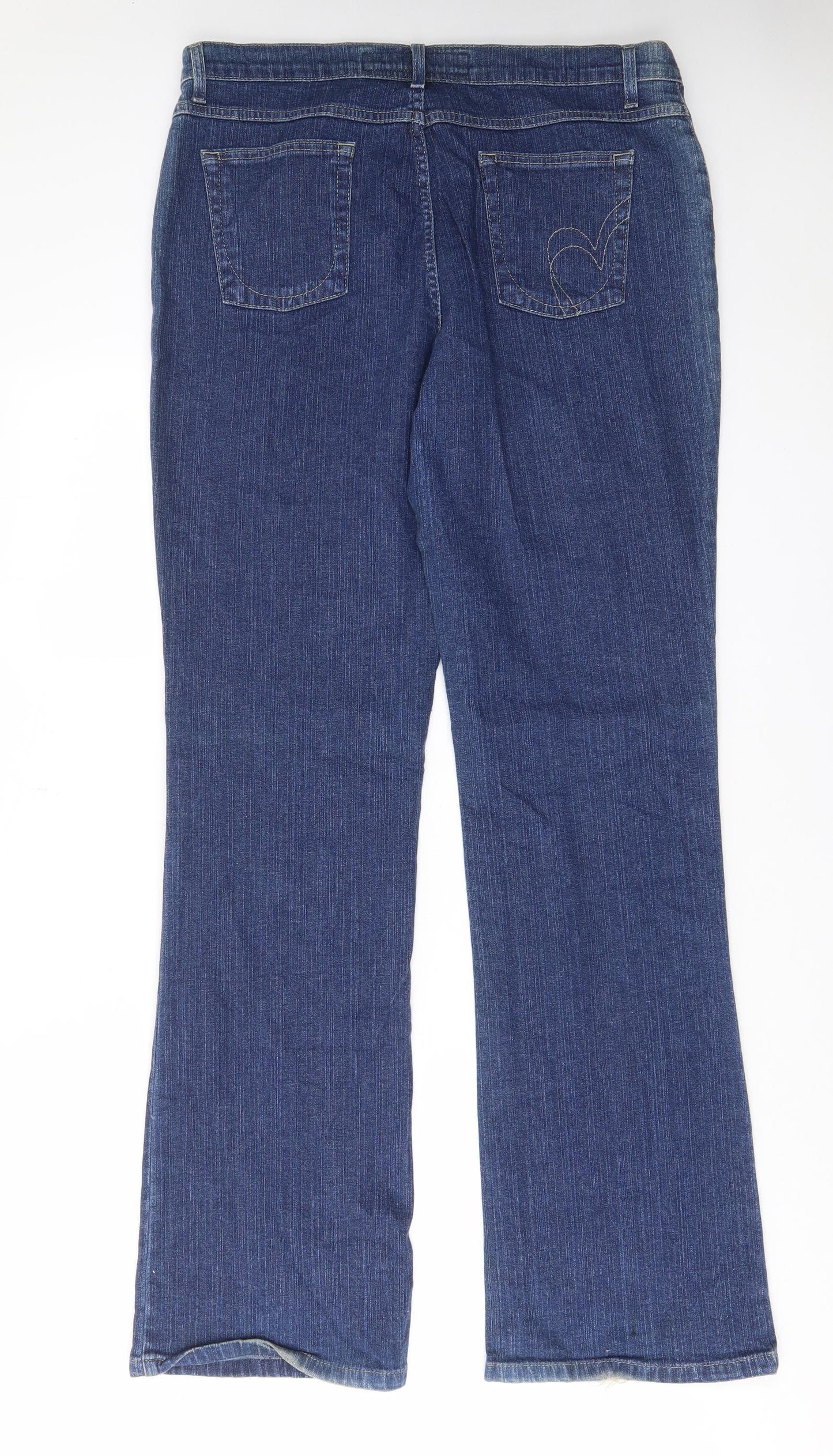 Per Una Womens Blue Cotton Bootcut Jeans Size 16 L34 in Regular Zip - Pockets, Belt Loops