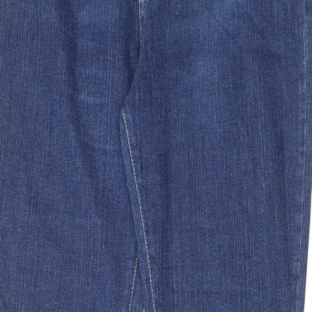 Per Una Womens Blue Cotton Bootcut Jeans Size 16 L34 in Regular Zip - Pockets, Belt Loops