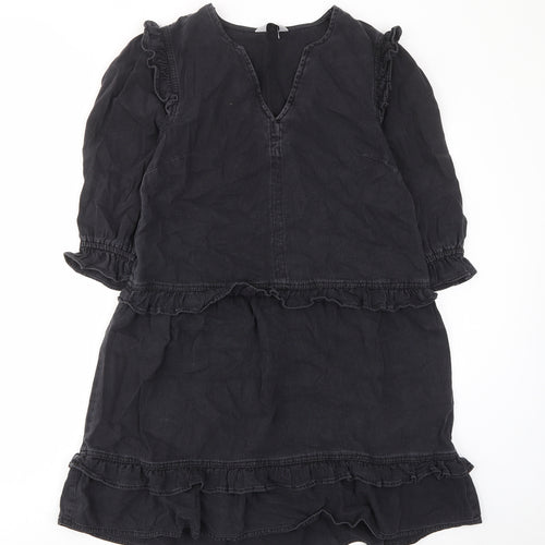 TU Womens Grey Cotton A-Line Size 8 V-Neck Pullover - Frill