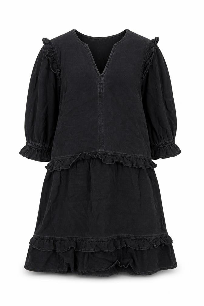Front view of Tu women’s grey cotton a-line, size UK 8, v-neck pullover - frill