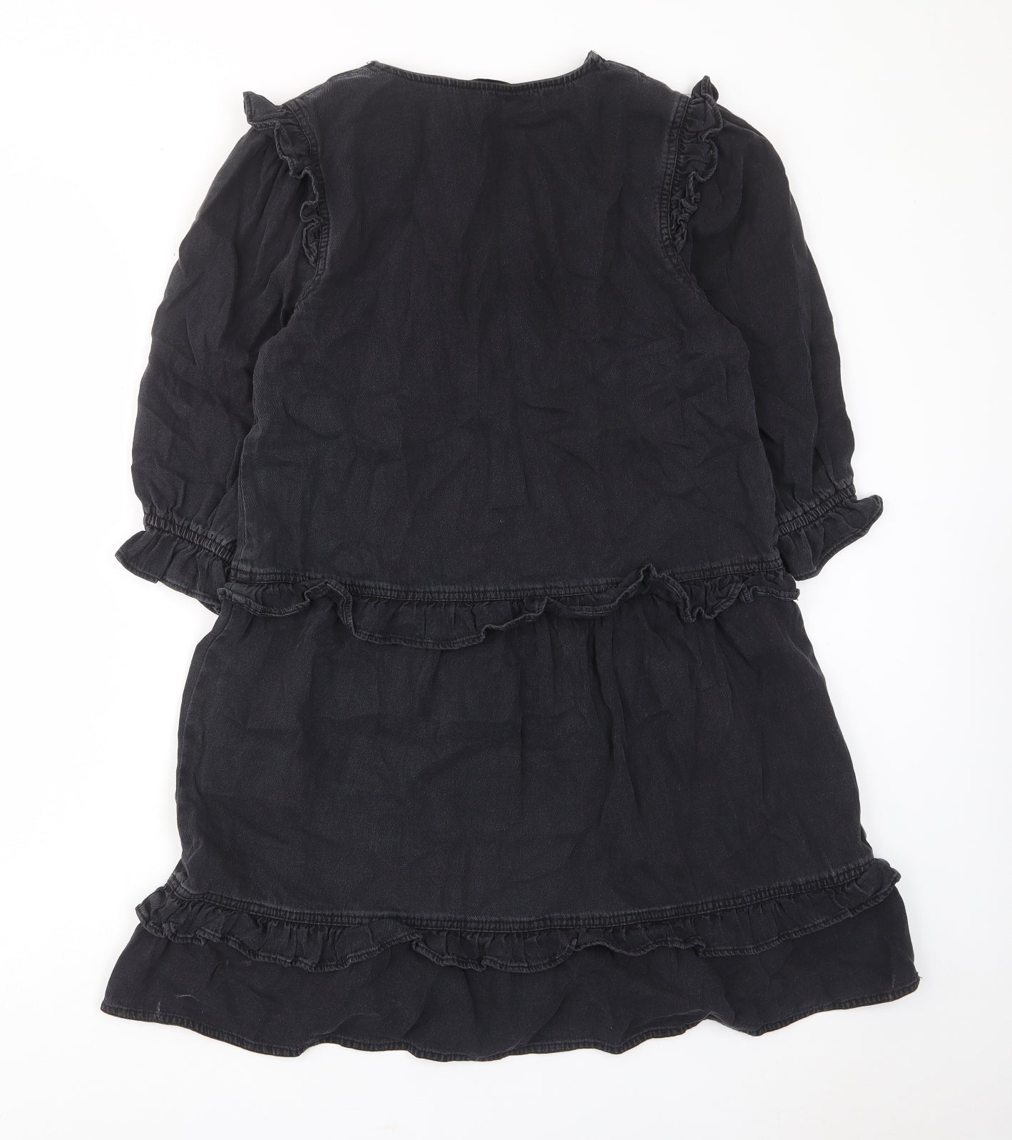 TU Womens Grey Cotton A-Line Size 8 V-Neck Pullover - Frill