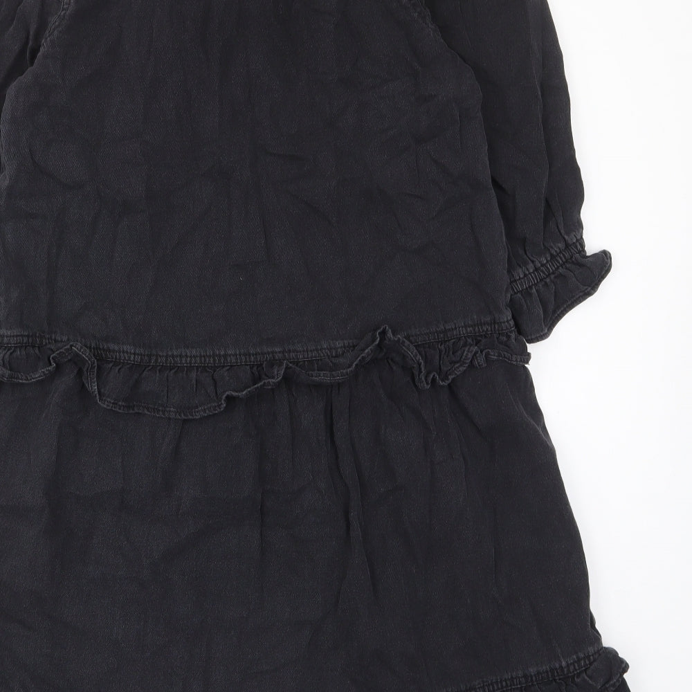 TU Womens Grey Cotton A-Line Size 8 V-Neck Pullover - Frill