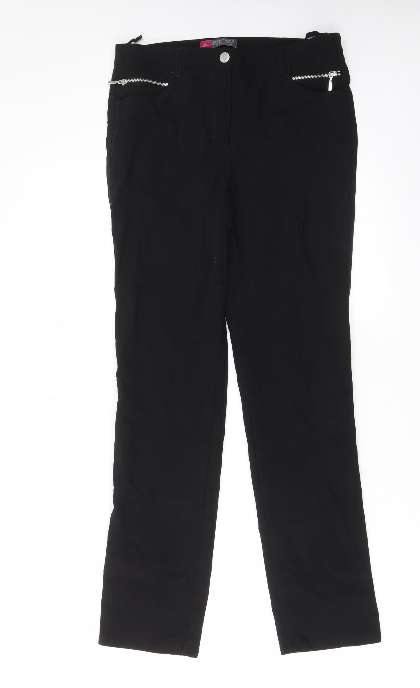 Stehmann Womens Black Viscose Trousers Size 10 L29 in Regular Zip - Zips, Pockets