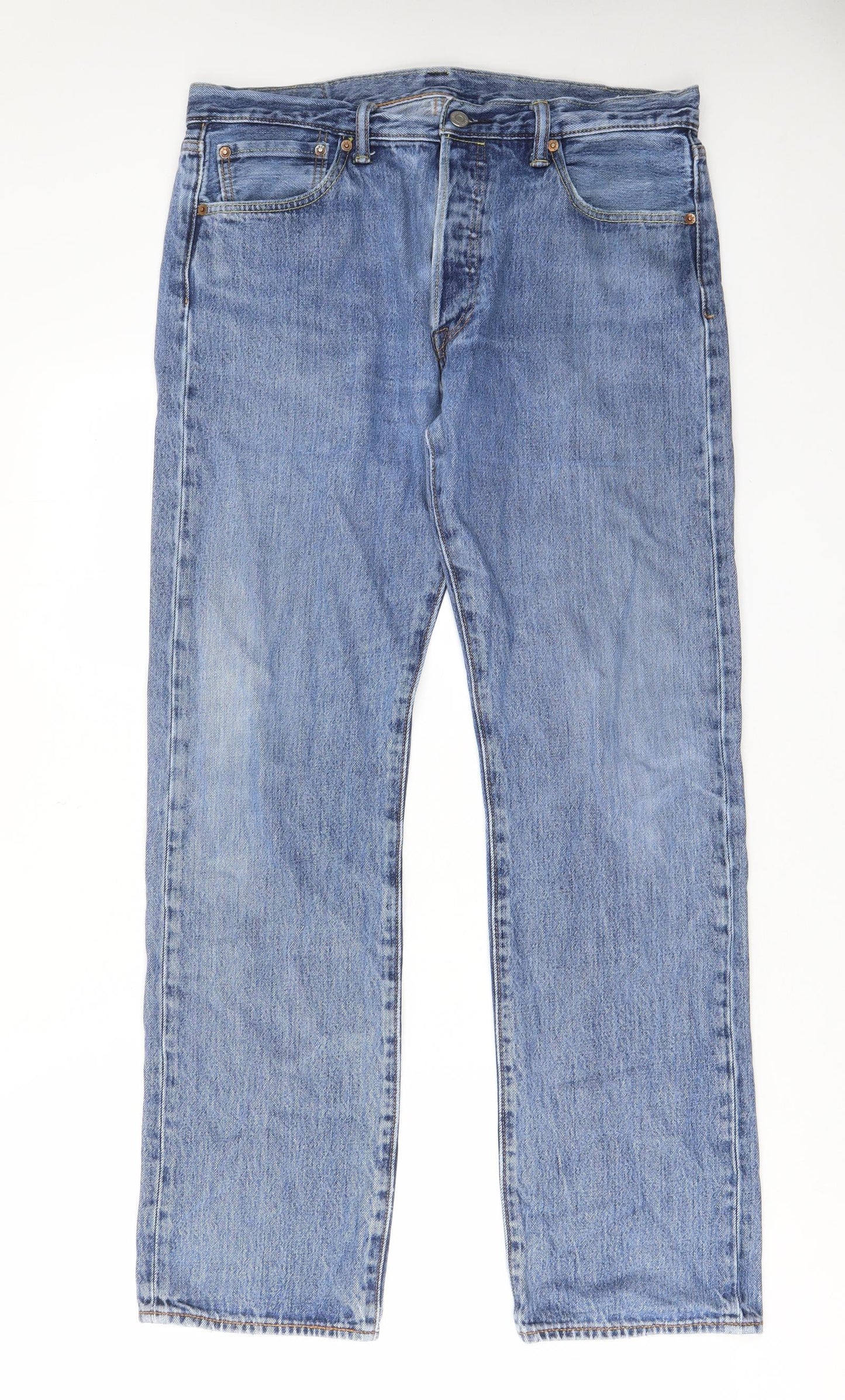 Levi's Mens Blue Cotton Straight Jeans Size 34 in L32 in Regular Button - Pockets, Belt Loops, Logo