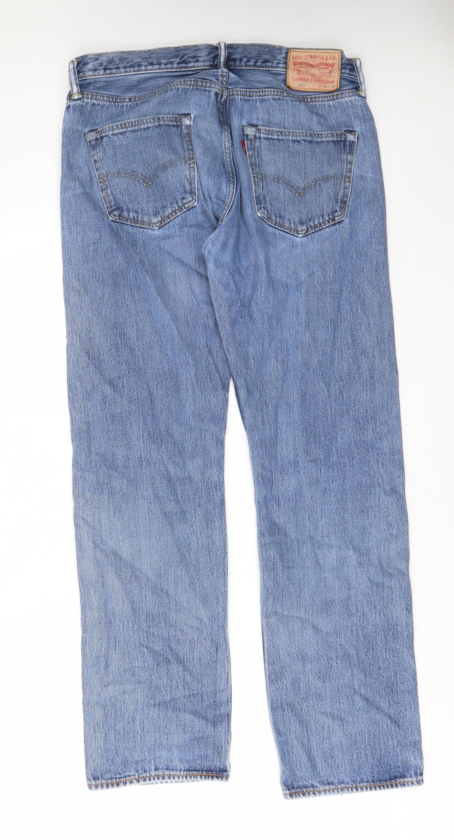 Levi's Mens Blue Cotton Straight Jeans Size 34 in L32 in Regular Button - Pockets, Belt Loops, Logo