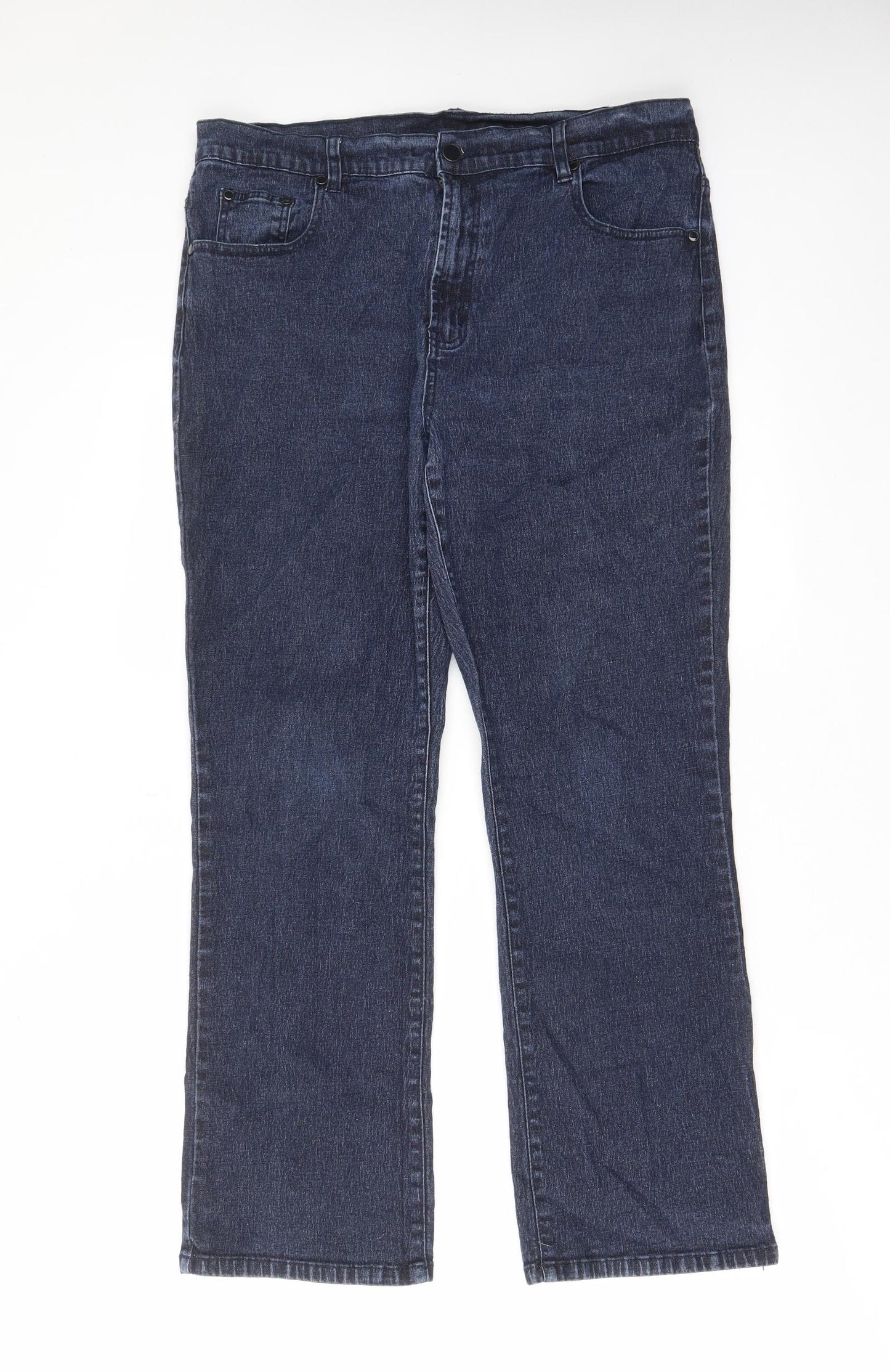 Diane Gilman Womens Blue Cotton Straight Jeans Size 18 L28 in Regular Zip - Pockets, Belt Loops