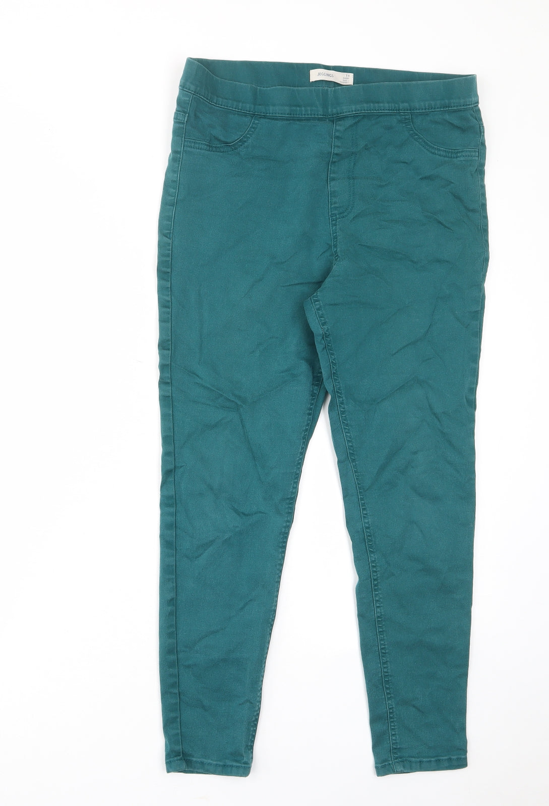 Marks and Spencer Womens Green Cotton Skinny Jeans Size 14 L25 in Regular - Elastic waist