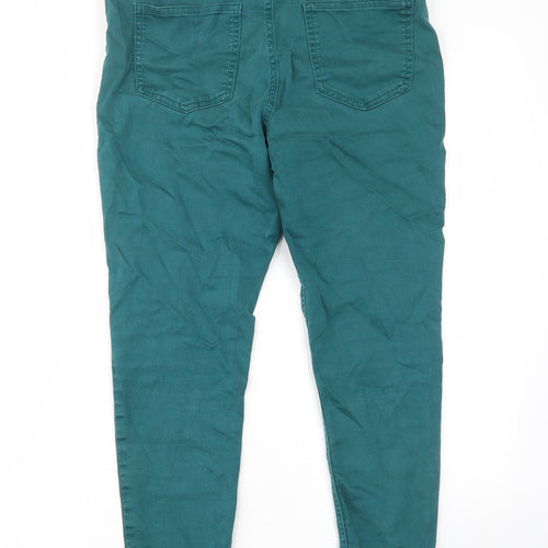 Marks and Spencer Womens Green Cotton Skinny Jeans Size 14 L25 in Regular - Elastic waist