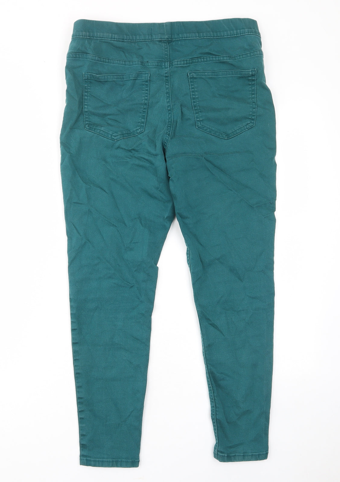 Marks and Spencer Womens Green Cotton Skinny Jeans Size 14 L25 in Regular - Elastic waist