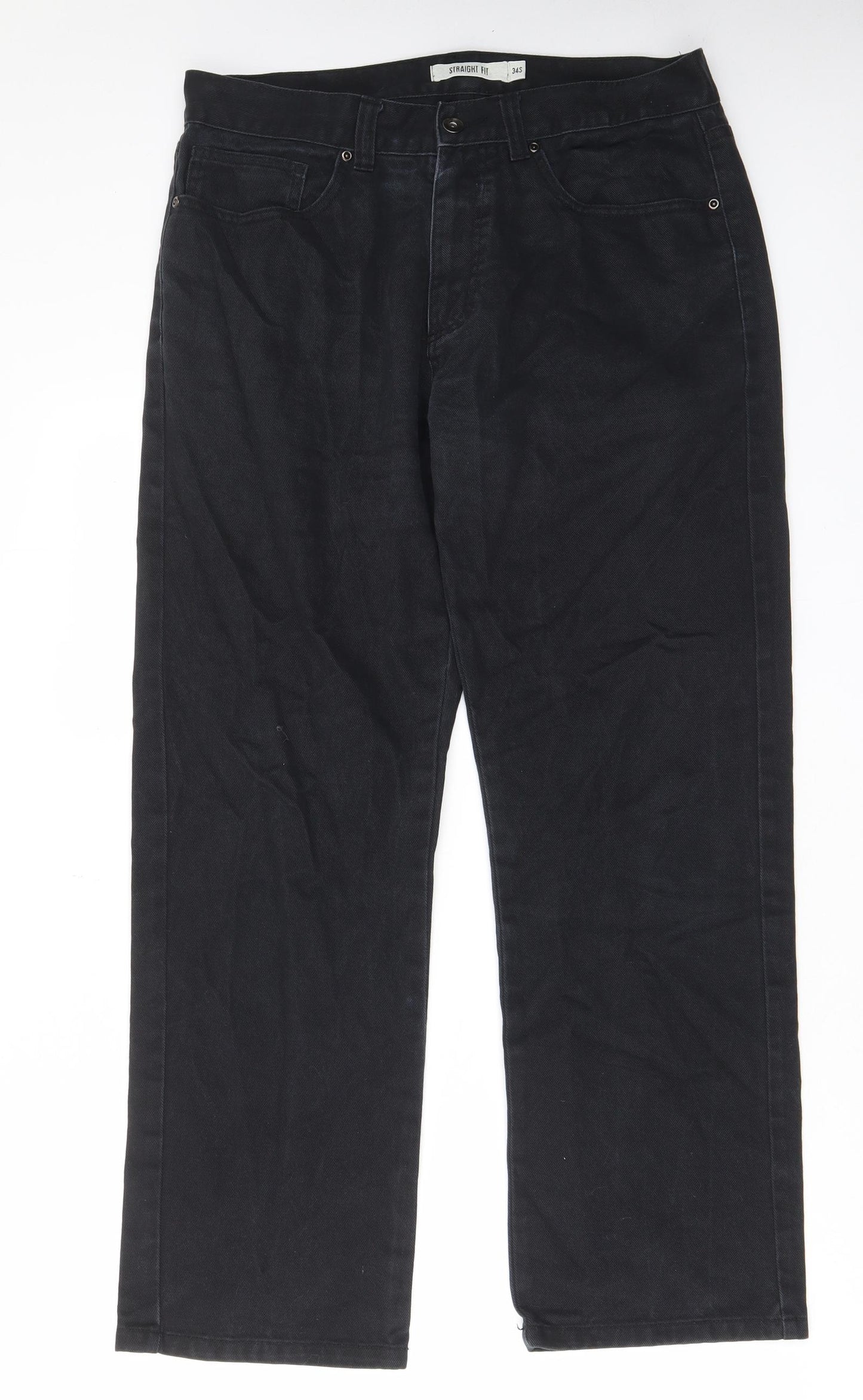 TU Mens Black Cotton Straight Jeans Size 34 in L30 in Regular Zip - Pockets, Belt Loops