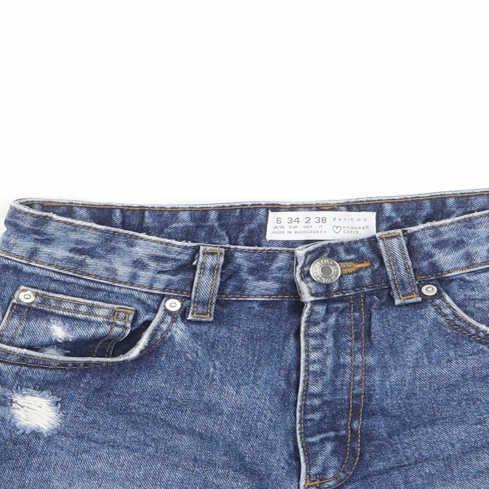 Denim & Co. Womens Blue Cotton Basic Shorts Size 6 L3 in Regular Zip - Pockets, Distressed