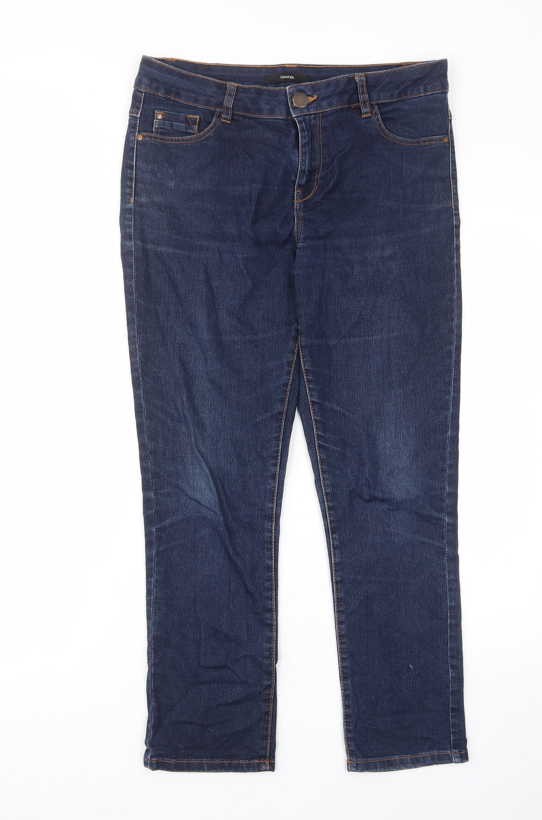George Womens Blue Cotton Straight Jeans Size 12 L26 in Regular Zip - Pockets, Belt Loops