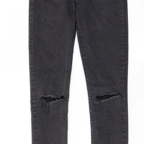 Zara Womens Grey Cotton Skinny Jeans Size 8 L27 in Regular Zip - Pockets, Belt Loops, Open knee
