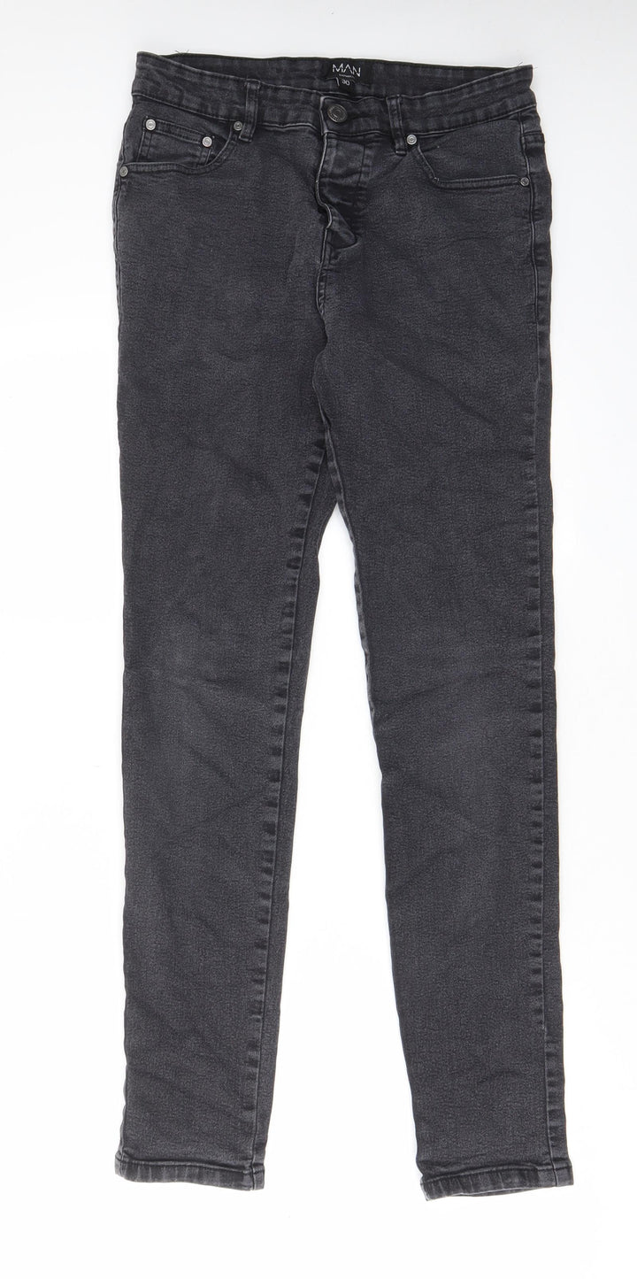 Boohoo Mens Grey Cotton Skinny Jeans Size 30 in L30 in Regular Zip - Pockets, Belt Loops