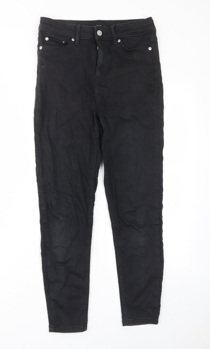 F&F Womens Black Cotton Skinny Jeans Size 8 L25 in Regular Zip - Pockets, Belt Loops