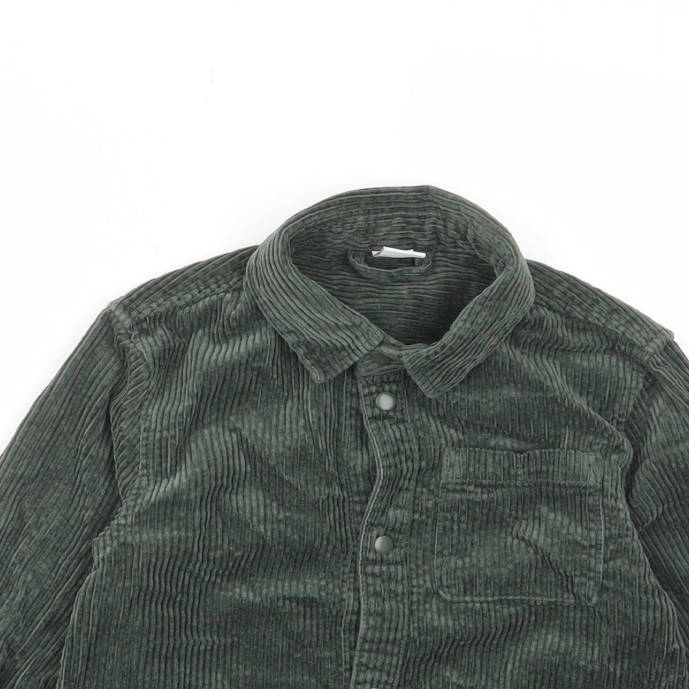 Lindex Boys Green Cotton Basic Button-Up Size 4-5 Years Collared Snap - Pocket