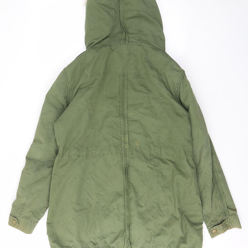 ASOS Womens Green Parka Coat Size 10 Zip - Fur hood, Buttons, Pockets, Zips, Lined