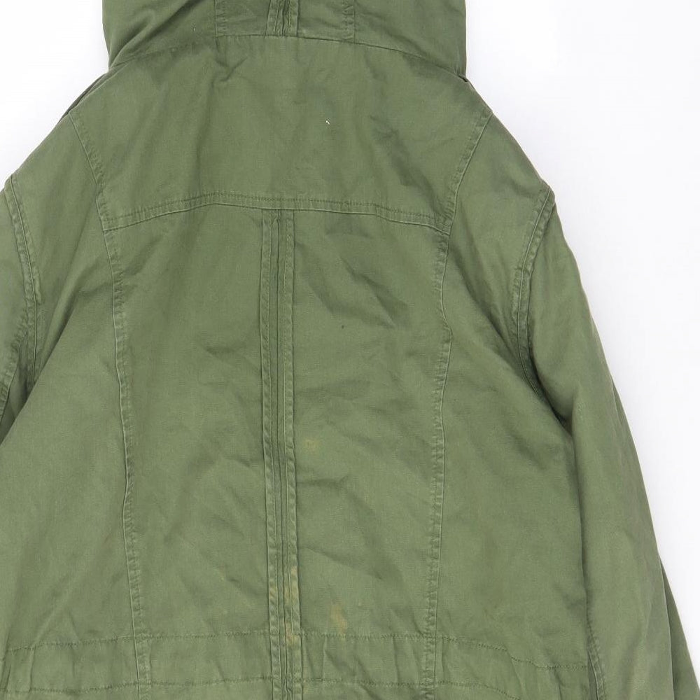 ASOS Womens Green Parka Coat Size 10 Zip - Fur hood, Buttons, Pockets, Zips, Lined