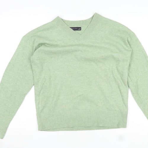 Marks and Spencer Womens Green V-Neck Polyester Pullover Jumper Size S