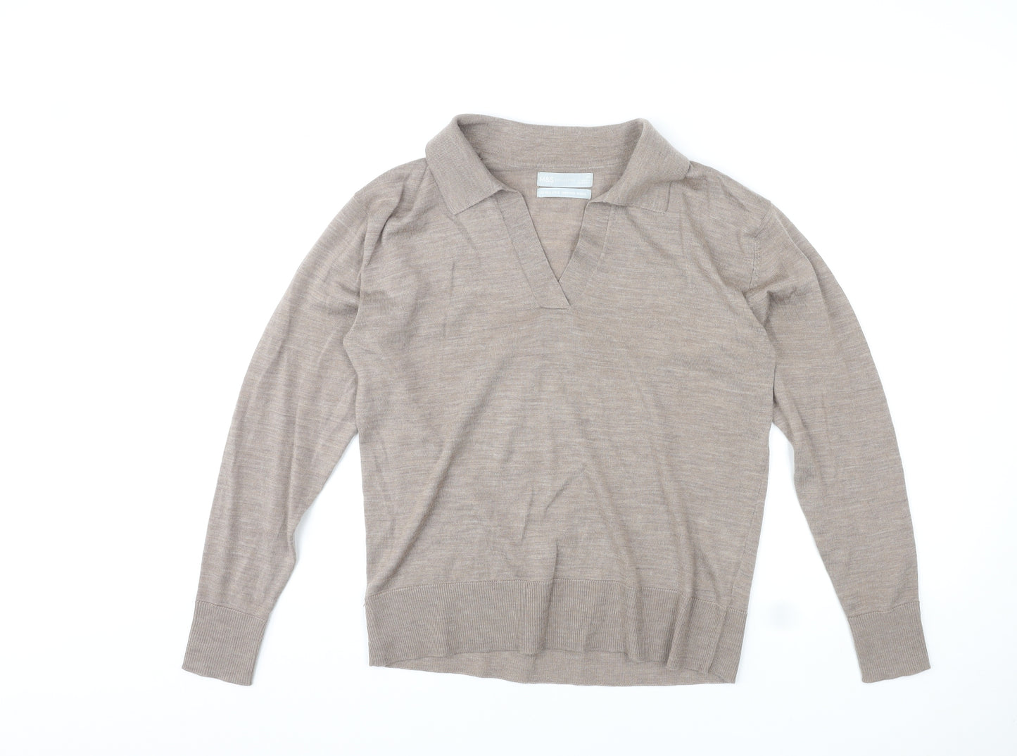 Marks and Spencer Womens Grey Collared Wool Pullover Jumper Size M