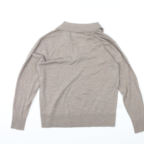 Marks and Spencer Womens Grey Collared Wool Pullover Jumper Size M