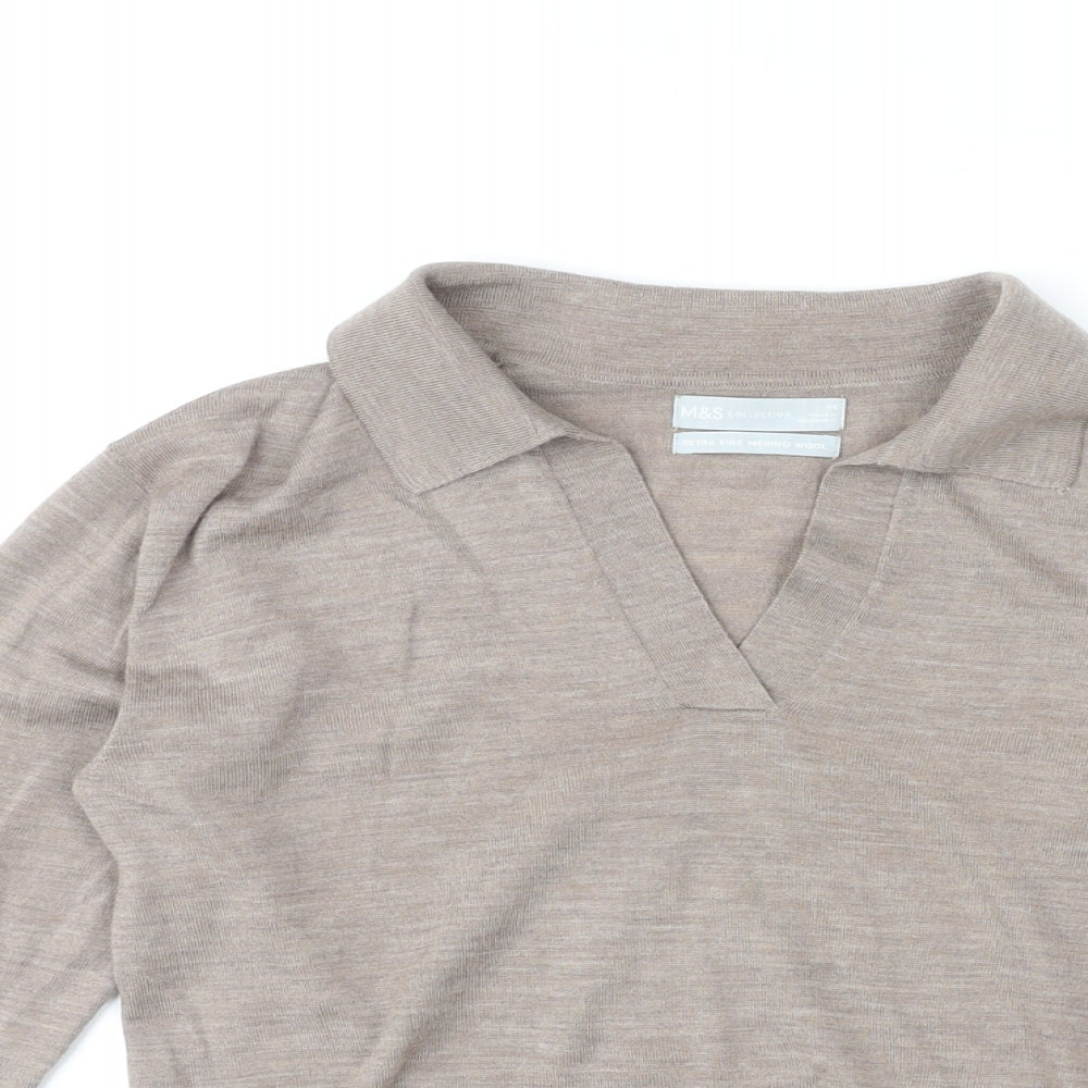Marks and Spencer Womens Grey Collared Wool Pullover Jumper Size M