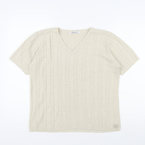 Berkertex Womens Beige V-Neck Acrylic Pullover Jumper Size 14