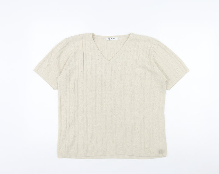 Berkertex Womens Beige V-Neck Acrylic Pullover Jumper Size 14