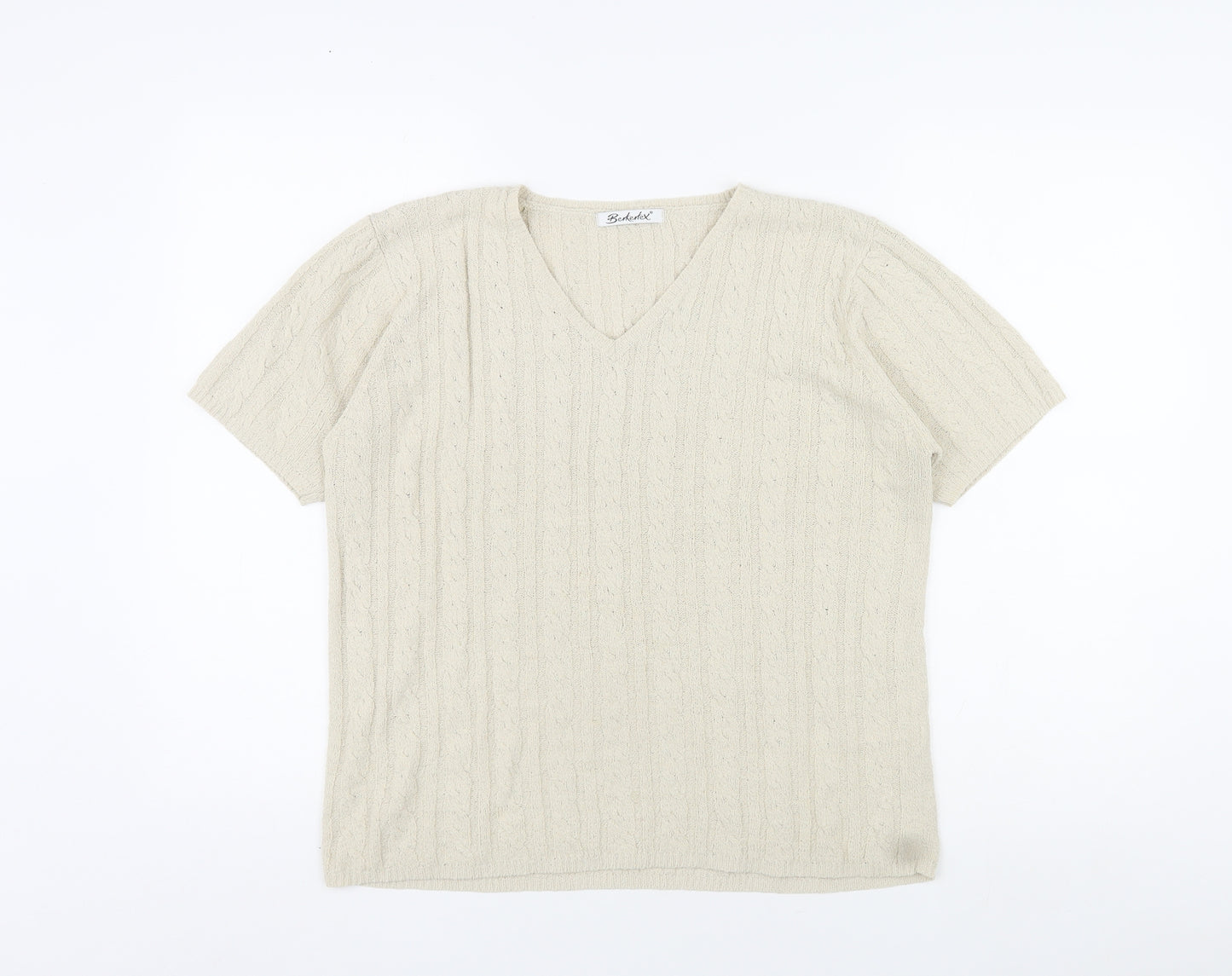Berkertex Womens Beige V-Neck Acrylic Pullover Jumper Size 14