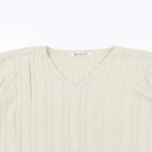 Berkertex Womens Beige V-Neck Acrylic Pullover Jumper Size 14