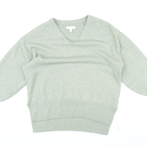 H&M Womens Green V-Neck Polyester Pullover Jumper Size M