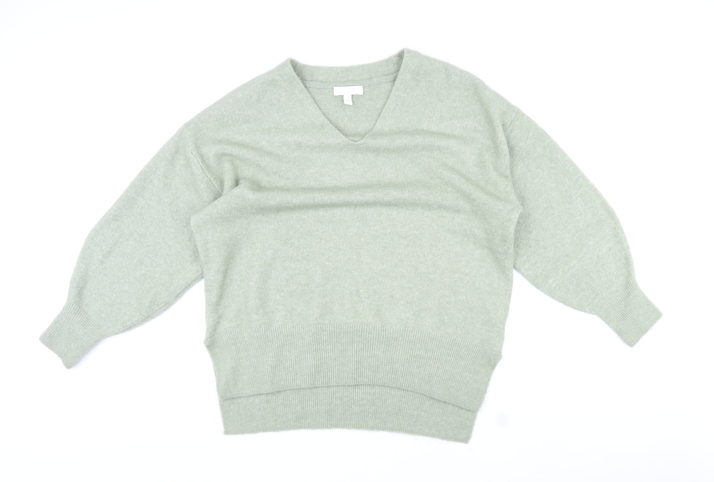 H&M Womens Green V-Neck Polyester Pullover Jumper Size M