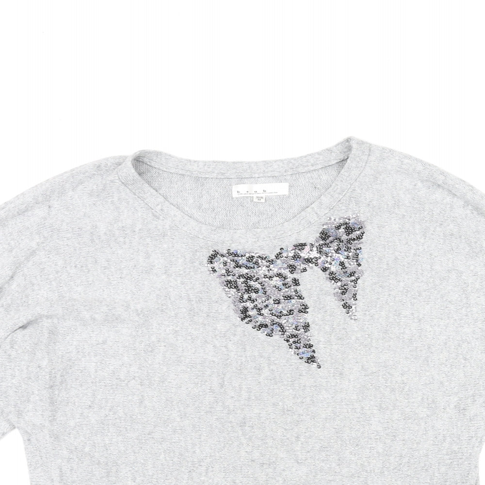 B+ab Womens Grey Round Neck Cotton Pullover Jumper Size 10 - Sequin Bow Design