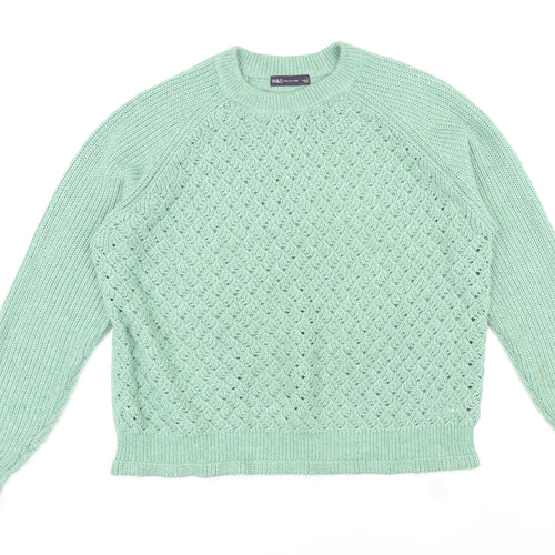 Marks and Spencer Womens Green Round Neck Polyester Pullover Jumper Size L