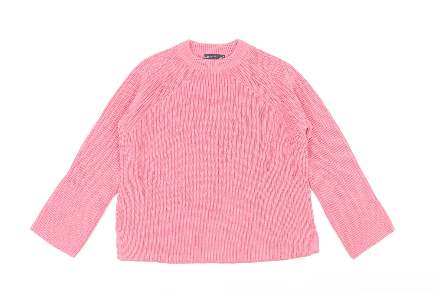 Marks and Spencer Womens Pink Round Neck Cotton Pullover Jumper Size M