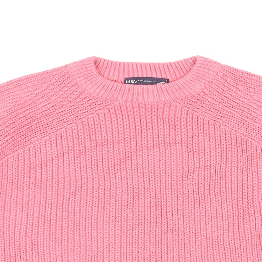 Marks and Spencer Womens Pink Round Neck Cotton Pullover Jumper Size M