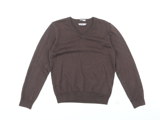 Marks and Spencer Boys Brown V-Neck Cotton Pullover Jumper Size 9-10 Years Pullover