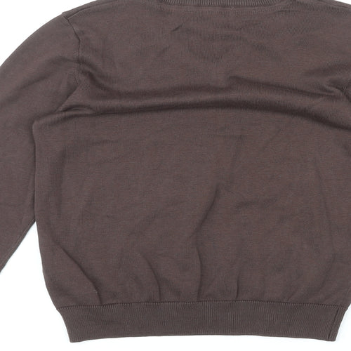 Marks and Spencer Boys Brown V-Neck Cotton Pullover Jumper Size 9-10 Years Pullover