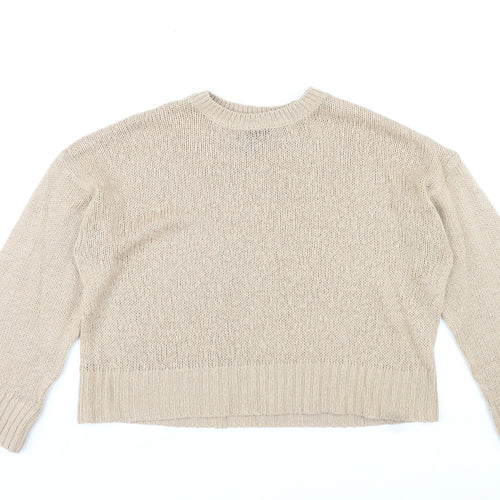 New Look Womens Beige Round Neck Acrylic Pullover Jumper Size M