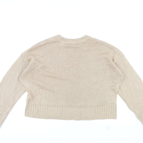 New Look Womens Beige Round Neck Acrylic Pullover Jumper Size M