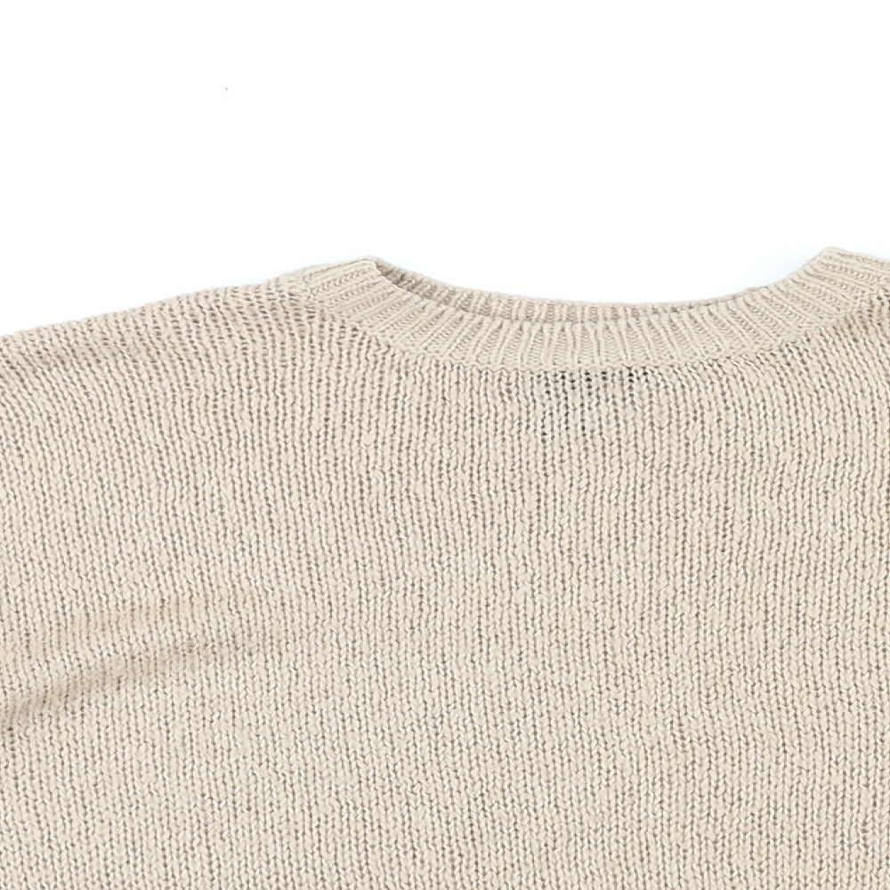 New Look Womens Beige Round Neck Acrylic Pullover Jumper Size M