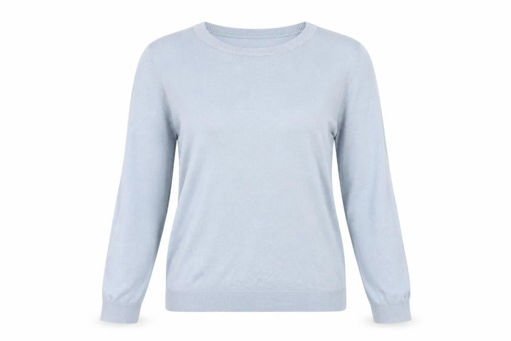 Front view of VILA women’s blue round neck viscose jumper, size M